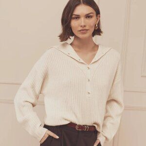 NAADAN White Cashmino Cashmere Merino Blend Half Button Sweater L $195 NWT